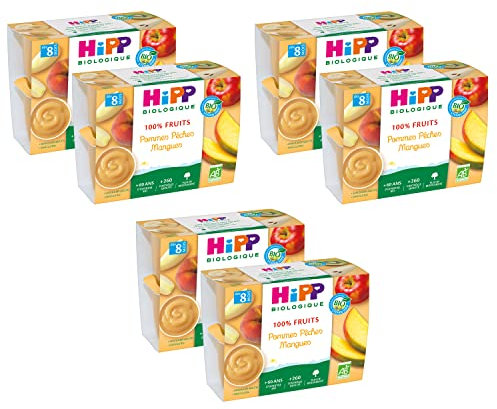 HiPP - 100% Fruits - Pommes Pêches Mangues - Coupelles 4 x 100 g - Lot de 6