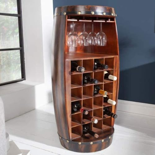LEBENSwohnART Bartisch Flaschenregal Botella 97cm braun Weinfass Pienienholz Holzfass Regal
