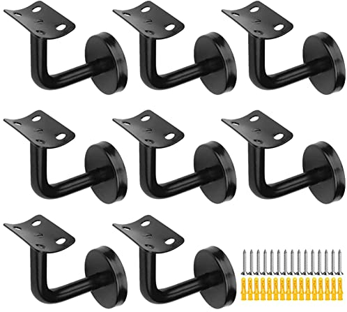 KMERCE 8pcs Handlaufträger, Halterung für Handlauf Schwarz, handlaufhalter aus Edelstahl, Handlauf Wandhalter Zubehör für Wandbefestigungen, Stützung, Holz Geländer, mit Anschluss verbogen, 60*80mm