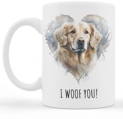 Golden Retriever Coffee Gift Mug - Mum Mug - Dad Mug - Gifts for Dog Lovers - I Love Heart - I Woof You
