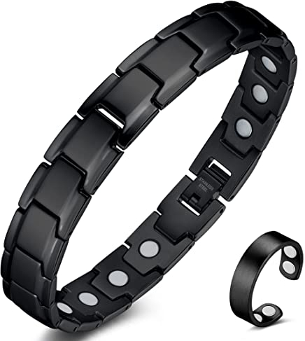 Vicmag Lymphdrainage Magnetarmband Herren Titanstahl-Magnetarmband Einreihig Ultra-Stärke-Magnete mit Einstellwerkzeug und Geschenkbox (Einreihig Schwarz)