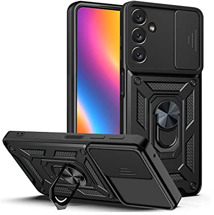 LBH Armor Hülle für Samsung Galaxy A34 5G Case mit Kameraschutz Outdoor Stoßfest Handyhülle 360 Grad Metal Ring Halter Ständer Schutzhülle für Handyhalterung Auto Magnet Schwarz
