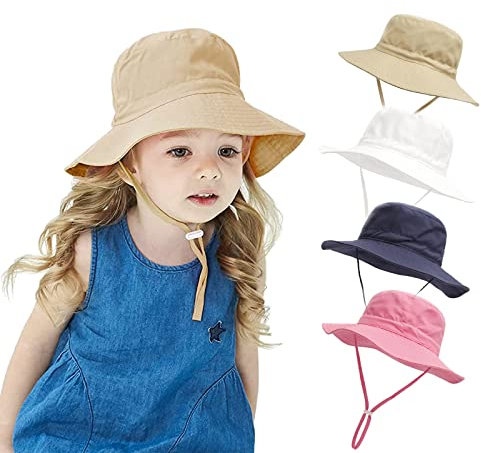 YANWANG Bebé Niños Ajustable Bucket Sun Hat, UPF 50+ Protección Solar Gorra de Playa para Niños Pequeños Niñas(Khaki,2-6years)