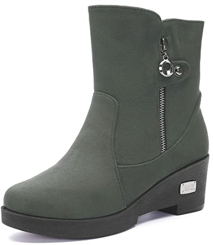 Gaatpot Stivali Donna Stivaletti da Neve Foderati Stivaletto con Tacco Cerniera Scarpe Invernali Comodi e Calde Grigio EU38=CN39