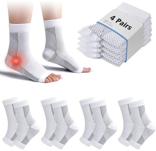 cheap4uk 4 Paar Kompressionssocken Damen Herren Sprunggelenkbandage Kompressionsstrümpfe Knöchelbandage Fußbandage für Plantarfasziitis Arthritis Verstauchte Knöchel Fersensporn Sport (Weiß, 47-51)