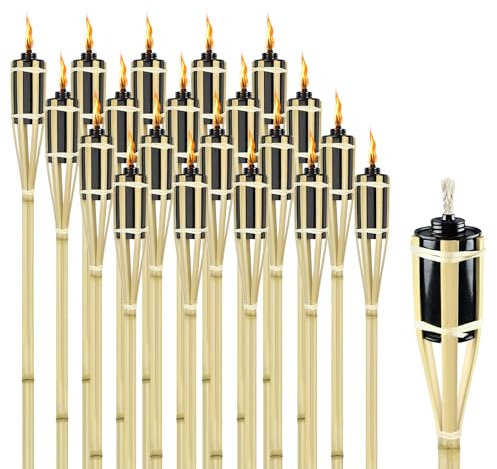 XINZI Bambus Gartenfackeln für Draußen 24er Set Bambusfackel Stimmungsvolle Fackeln mit Docht Nachfüllbar Ölfackeln Höhe 90cm Öllampe für Outdoor Garten Deko Brenndauer ca. 4-6 Stunden