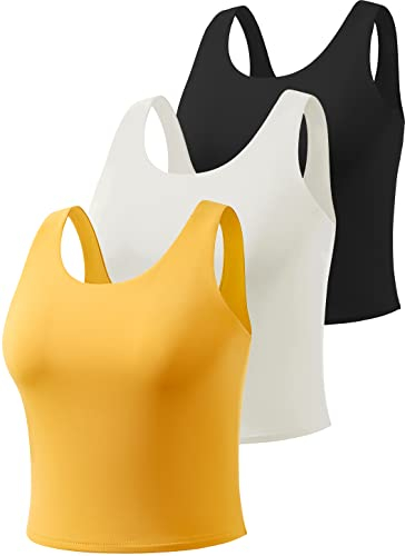 Star Vibe 3er Pack Gym top skims Tanktop Damen Sport Crop Tops für Damen Sport Oberteile Cropped top Black/White/Yellow XL