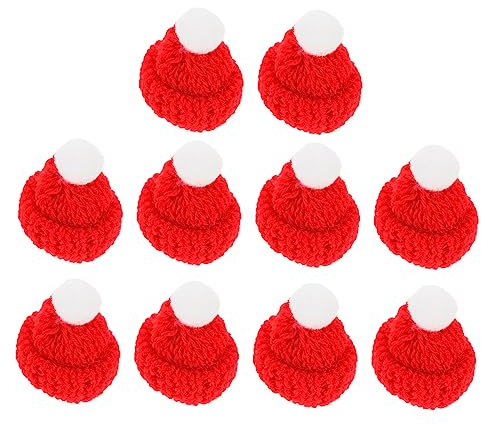 Operitacx 10 StüCk Mini WeihnachtsmüTzen, Gestrickte Kleine WeihnachtsmüTzen Mini MüTzen Zum Basteln NikolausmüTze Klein für Flaschen Weihnachtsdekoration