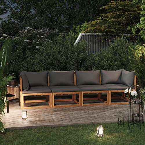NITCA Lounge Moebel Terrasse Holz 4-TLG.Lounge Gartenmöbel Set Holz mit Auflagen Garten Sitzgruppe Lounge Loungemöbel Terrasse Holz Dunkelgrau Balkonlounge (2xEckteil+2xMittelteil)