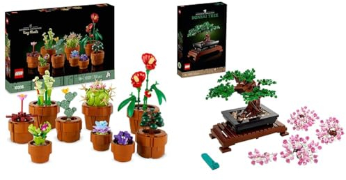 LEGO Icons Albero Bonsai, Kit di Modellismo Piante Artificiali, Modellino da Costruire in Mattoncini & Icons Piantine, Set Collezione Botanica con Fiori Artificiali in Vaso Color Terracotta