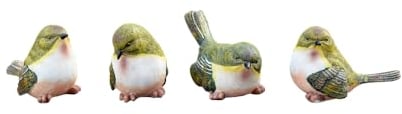 TentHome 4er Set Gartenfiguren Vögel Tierfigur Spatz Figuren Vogel Kunstharz Vogelskulpturen Handbemalt Dekovogel für Balkon Garten Rasen Teich grün