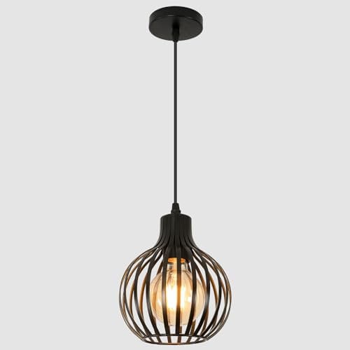Osairous Pendelleuchte Schwarz Vintage, E27 Lampenschirm Hängelampe, Metalle Deckenlampe Hängend, Ø15cm Hängelampe Küche Esstisch