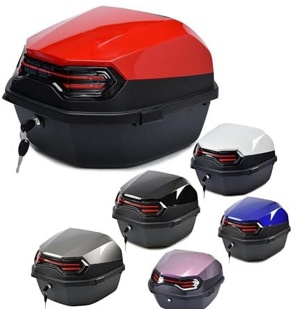 UYTOIZ Motorrad-Topcase, Haltbar Motorrad Topcase, 35L Wasserdicht Motorrad Heckkasten, Mit Sicherheitsschloss, Für Roller Mit Helm, Lagerung Aufbewahrungsbox (Farbe : Rot, Größe : 41x40x30cm)