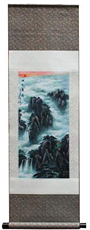 Decoración for colgar en la pared, desplazamiento de imagen de estilo chino, cuadro de pintura, pinturas de paisajes chinos de seda, desplazamiento de pared, imagen colgante, obra de arte, 07/5586