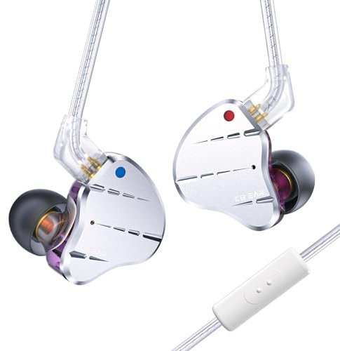 Kbear KS10 Auriculares de in Ear Monitor, Auriculares con Auriculares con Cable Profesionales, HiFi kbear en el Monitor de Orejas in Ear IEM con Cable Desmontable de 2 Pines (púrpura, con micrófono)