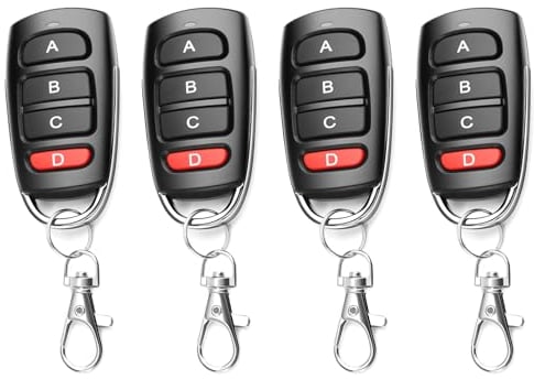 4 Piezas Mandos Garaje Universales 433Mhz, Clonador Mando Garaje con 4 Botones, Mando a Distancia Garaje Inalámbrico Reemplazo, Duplicador Puerta Garaje Codigo Fijo para Puertas de Garaje y Cancelas