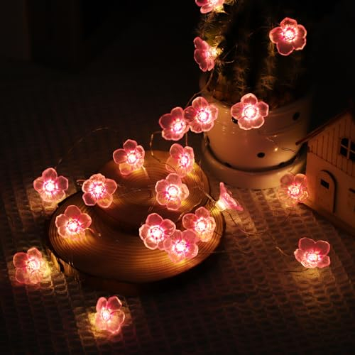 LED Lichterkette Kirschblüten 4m 40 LEDs, Lichterkette Blumen Batterie für Zimmer, Festival, Party, Hochzeit, Dekorative Lichter Frühling Deko für Innen und Außen, Geschenke für Frauen Mädchen