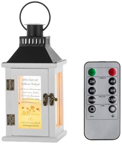 Staymoment 50 Goldene Hochzeit Geschenke: weiß Laterne Deko Hochzeitstag Geschenke für Frauen Männer Eltern Windlicht Holz mit LED Kerzen Deko Wohnzimmer