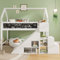 Merax Lit Mezzanine Cabane Enfant, Multifonctionnel Lit pour Enfant avec Toboggan et Escalier Rangements, 90 x 200 cm, Blanc (sans Matelas)