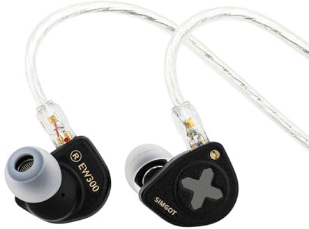 Linsoul SIMGOT EW300 1DD+1Planar+1PZT Hybrid In-Ear Controller, cuffie IEM, cuffie da gioco, auricolari staccabili, cavo OFC argento per audiofilo (Edizione DSP, con microfono)