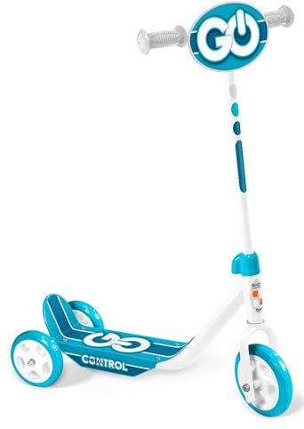 Trottinette 3 Roues SKIDS Control Mixte Ajustable en Hauteur. Large Plateau Anti-dérapant. Poignées Anti-pincement. Roues PVC. Plaque décorée, Blue