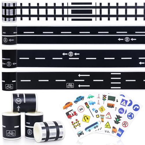 Oerphh 10 Stück Kinder Straße Washi Straßenband Tape DIY Eisenbahn Straßenverkehrsband mit Verkehrszeichen Aufkleber Eisenbahnen Klebeband für Boden,Wand,DIY Handwerk Aufkleber,Scrapbooking