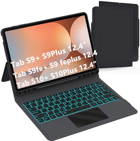 Keyboard Case for Samsung Galaxy Tab S10+/S9 FE+/S9+ Plus 12.4: 7 Colors Backlit Keyboard with Smart Trackpad | Wireless Keyboard Cover with Pen Holder for 12.4 inch Galaxy Tab S10 Plus 5G /S9 Plus