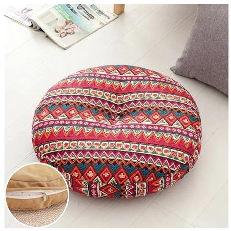Sitzauflagen Gartenmöbel Abnehmbar, Sesselauflage Outdoor Waschbar, Stuhlkissen Rund, Bodenkissen, Sitzkissen Sessel Senioren für Sitzerhöhung Stuhl Erwachsene Auto Gartenstuhl Leinen(Bohemio Red,28 i
