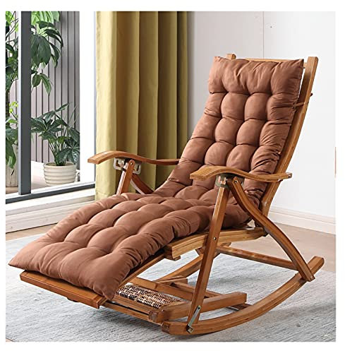Sonnenliege, Zero Gravity Loungesessel, zusammenklappbarer Bambus-Schaukelstuhl, tragbar, Zuhause, Outdoor, Garten, alter Mann, Liege mit einziehbaren Pedalen und Baumwollpolster (Farbe: Weiß, Größe: