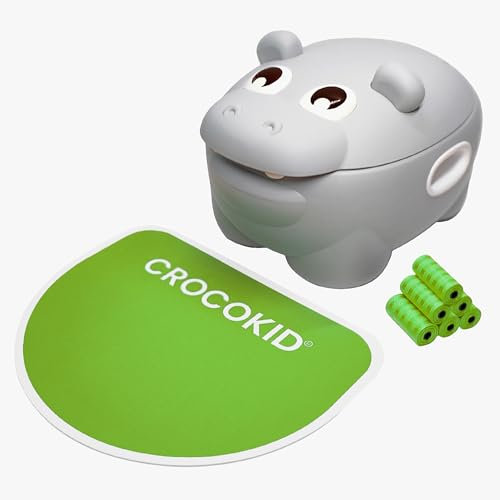 CROCOKID® Hippo Potty - Pot Bébé, Toilette Bébé Apprentissage Propreté, WC Bébé 1-4 ans + Accessoires, Pot de Chambre Enfant avec Couvercle, Tapis, Sacs jetables | 0-25kg | Design Hippopotame (Vert)