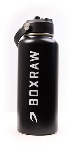 BOXRAW 1L Stainless Steel Water Bottle | Black Insulated Bottle with Leak-Proof Design, Straw & Ergonomic Handle | Keeps Drinks Hot or Cold | BPA-Free