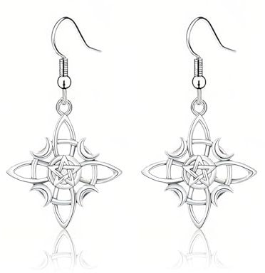 LEEQBCR 1 Paar Edelstahl Hexenquartett Keltische Knoten Ohrringe mit Stern und Mond Halbmond Damen Geometrische Anhänger Vintage Schmuck Damen Ohrringe Silberschmuck, Edelstahl