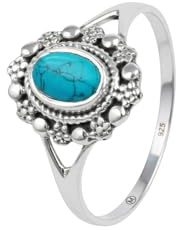 mantraroma Silberring Damen 925 mit Türkis – Cabochon Edelstein Ring im Vintage Stil, eleganter Damenschmuck