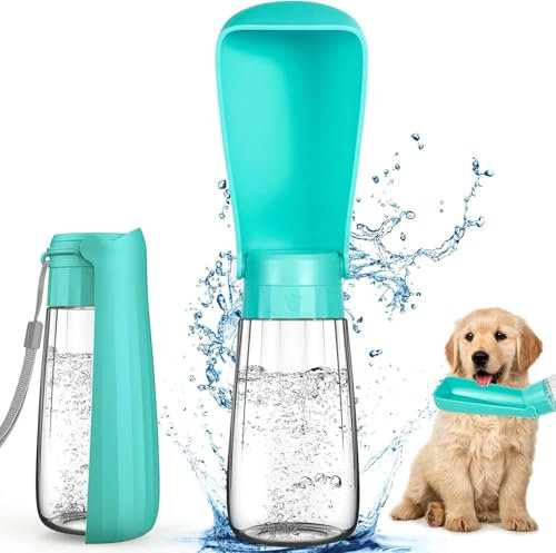 MTINRNI 550ML Borraccia per Cani Portatile,Bottiglia d'acqua per Cani,150° Ripiegabile Bottiglia da Viaggio(Blu)