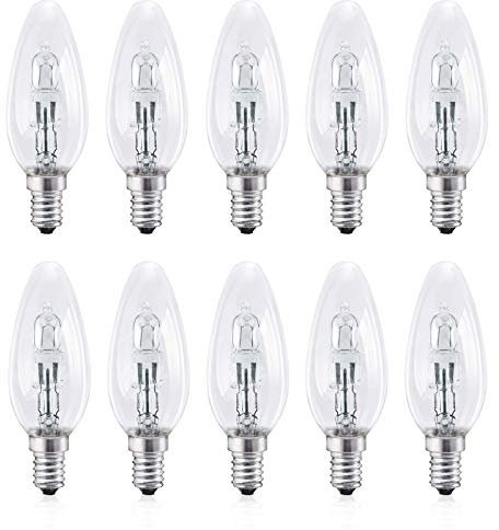 28W E14 Halogen Bulbs, Pack of 10 Small Screw Candle Bulbs, Dimmable Eco Halogen Light Bulb Warm White 2700K, 380LM, 230V