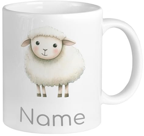 GRAZDesign Taza infantil personalizada con diseño de oveja, taza de cerámica para niños con nombre de cerámica, 330 ml