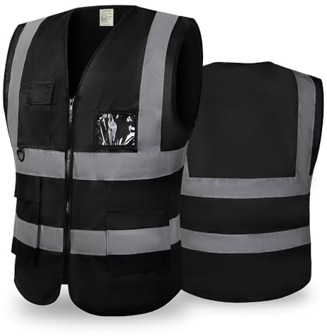 Reflektierende Arbeits Warnweste Sicherheitsweste mit 5 Taschen, Pink, 46 | ReißVerschlusstaschen Reflektierende Arbeitsweste, Atmungsaktiv FüR Baustelle, Fahrrad & Nachtarbeit Hohe Sichtbarkeit