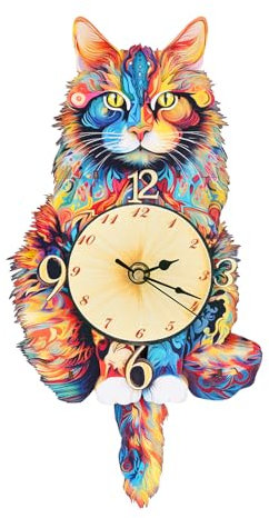 Cutywood 3D Holzpuzzle Erwachsene, 3D Puzzle Maine Katze Uhr mit Römischen Ziffern, DIY Holzpuzzle Modellbausatz für Dekorationen, Praktisches Geschenk für Familie und Freunde(34.6 cm * 19.2 cm)