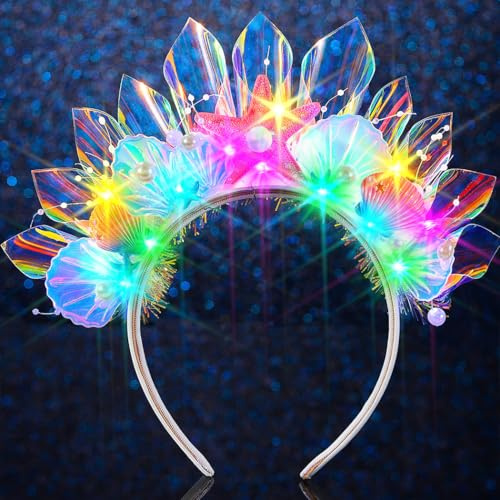 Handcess Bandeau lumineux à LED en forme d'étoile de mer - Sirène - Accessoire de cheveux pour femme