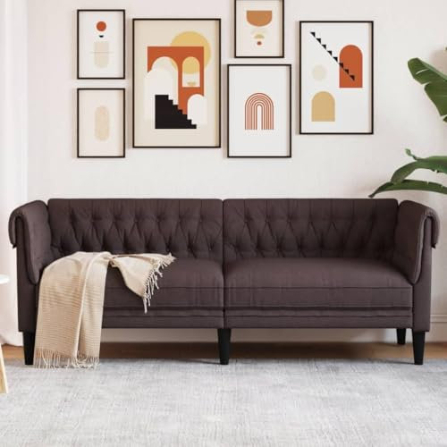 ChicAbode Chesterfield-Sofa 3-Sitzer Dunkelbraun Stoff Polstersofa mit Stützbeinen, Loungesofa Designsofa für Wohnzimmer, Couch Wohnzimmersofa