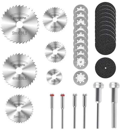 32 Pezzi Dischi Taglio per Dremel, 6 HSS Seghe Circolari Lame, 10 Mini Dischi Taglio, 10 Dischi Tagliante Resina, 6 Mandrino con 3mm e 6mm per Metallo Legno Plastica Pietra
