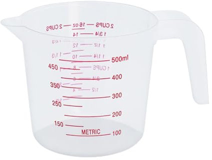 Verre doseur en plastique transparent avec poignée graduée 500 ml - Récipient empilable pour liquides secs et solides