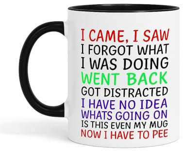 Gift Island I Came I Saw I Forgot Mug - ADHD Mug Funny Silly Present for Women for Birthday - Christmas - Mum, Friend, Sister & Colleague Secret Santa Work - Quotes - 11oz (Black Handle)