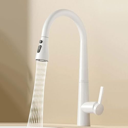 EGSO Rubinetto Cucina Bianco con Doccetta Estraibile, Rubinetto Lavello Cucina in Acciaio Inox Miscelatore lavello cucina Girevole a 360 °, 3 Modalità Dell'acqua