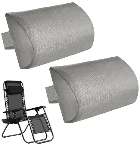 Hearda Paquete de 2 Reposacabezas Silla Exterior para Tumbona, Cojines del Reposacabezas Impermeable para Silla de Solar con Elásticas Ajustables para Jardín Playa (36 * 17 * 6cm,Gris Claro)