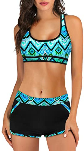 Maillots de Bain Femme 2 Pièces Racerback Tankini Shorty Swimsuit Deux Pièces Taille Basse Bas de Bikini Swimwear de Plage