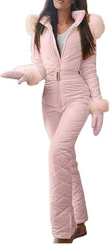 Aidodmom Damen Einteilers Skianzug - Wasserdicht Isoliert Schneeanzug Warm Winter Ski Overall mit Pelzkragen Winddicht Skianzug für Outdoor Sport Thermo Skibekleidung für Snowboardens