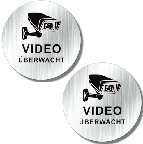 2 Stück Schild Videoüberwachung,10cm Rund Kamera Uberwachung Schild, Aluminium Achtung Videoüberwachung Schild, Selbstklebend Schilds Kameraüberwachung für Öffentliche und private Orte