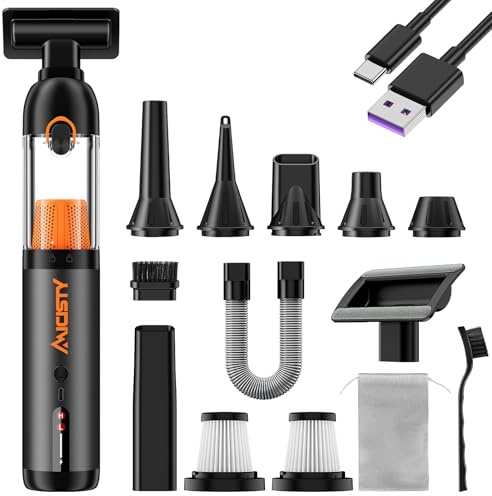 Aspirador de Mano sin Cable 30kPa, Aspirador Coche con Batería 7800mAh y Carga Rápida 1.5H, Motor Sin Escobillas 50 Min Autonomía, 4 Funciones: Aspirar, Soplar, Inflar, Bombear, Carcasa de Aluminio
