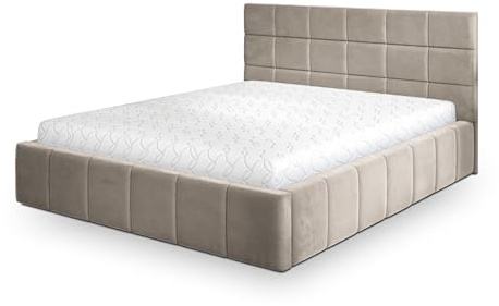 Masseno Polsterbett Verto K 200x200 cm, Doppelbett, Bettkasten, Stauraum, Lattenrost Und Kopfteil - Beige, Paros 02